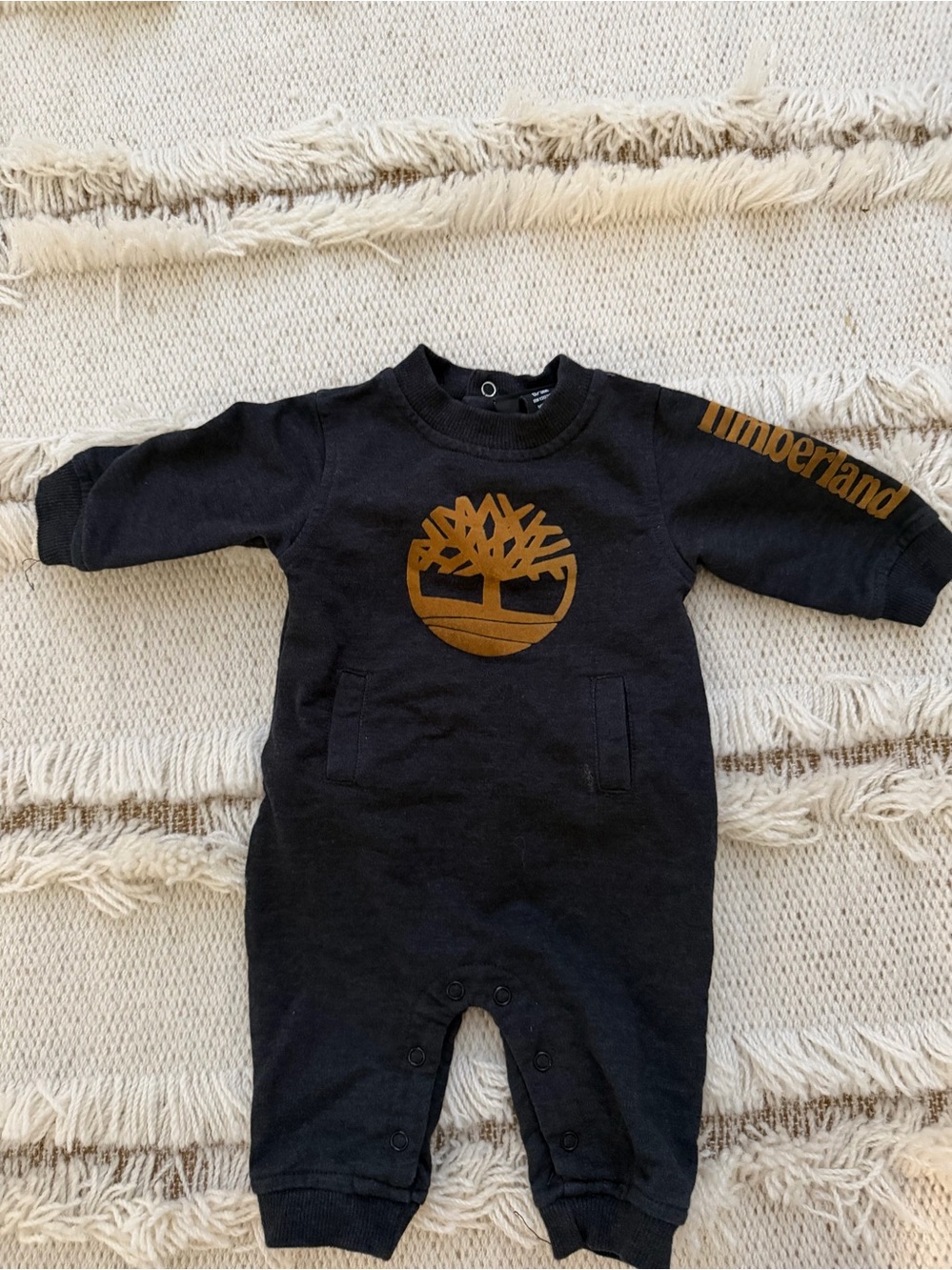Timberland Black One-Piece Baby Romper with Logo Sz 0-3 mos